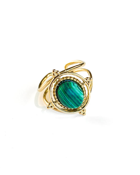 Bague Ajustable Médaillon Malachite