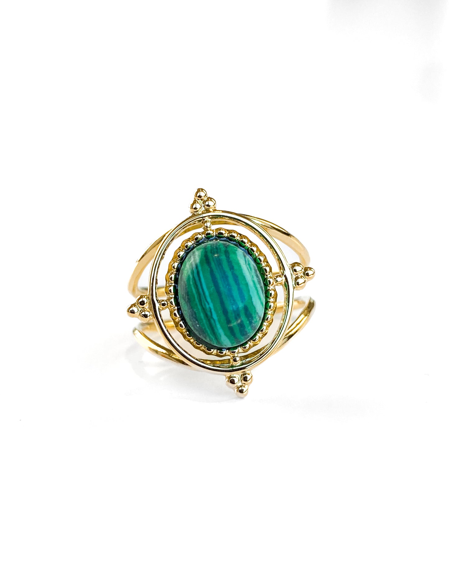 Bague Ajustable Médaillon Malachite