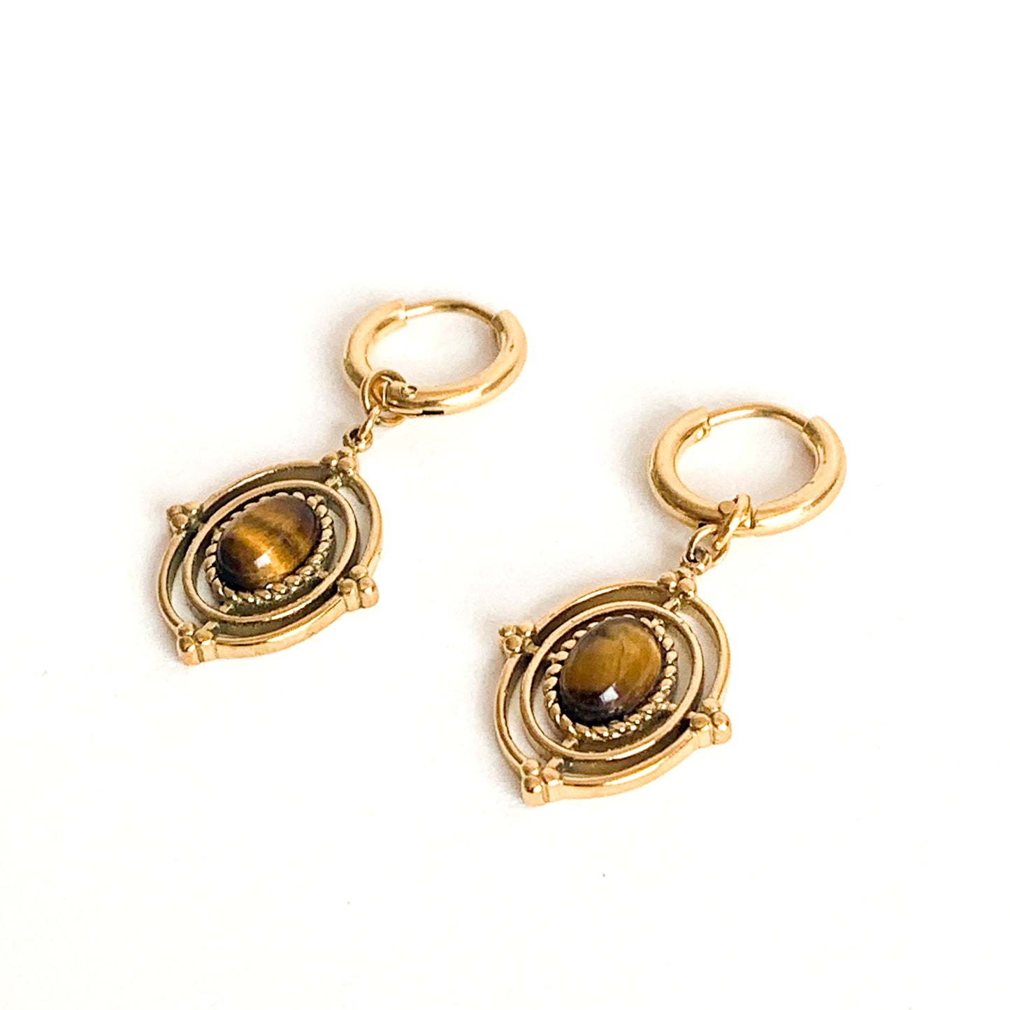 Boucles d'oreilles médaillon Oeil de Tigre